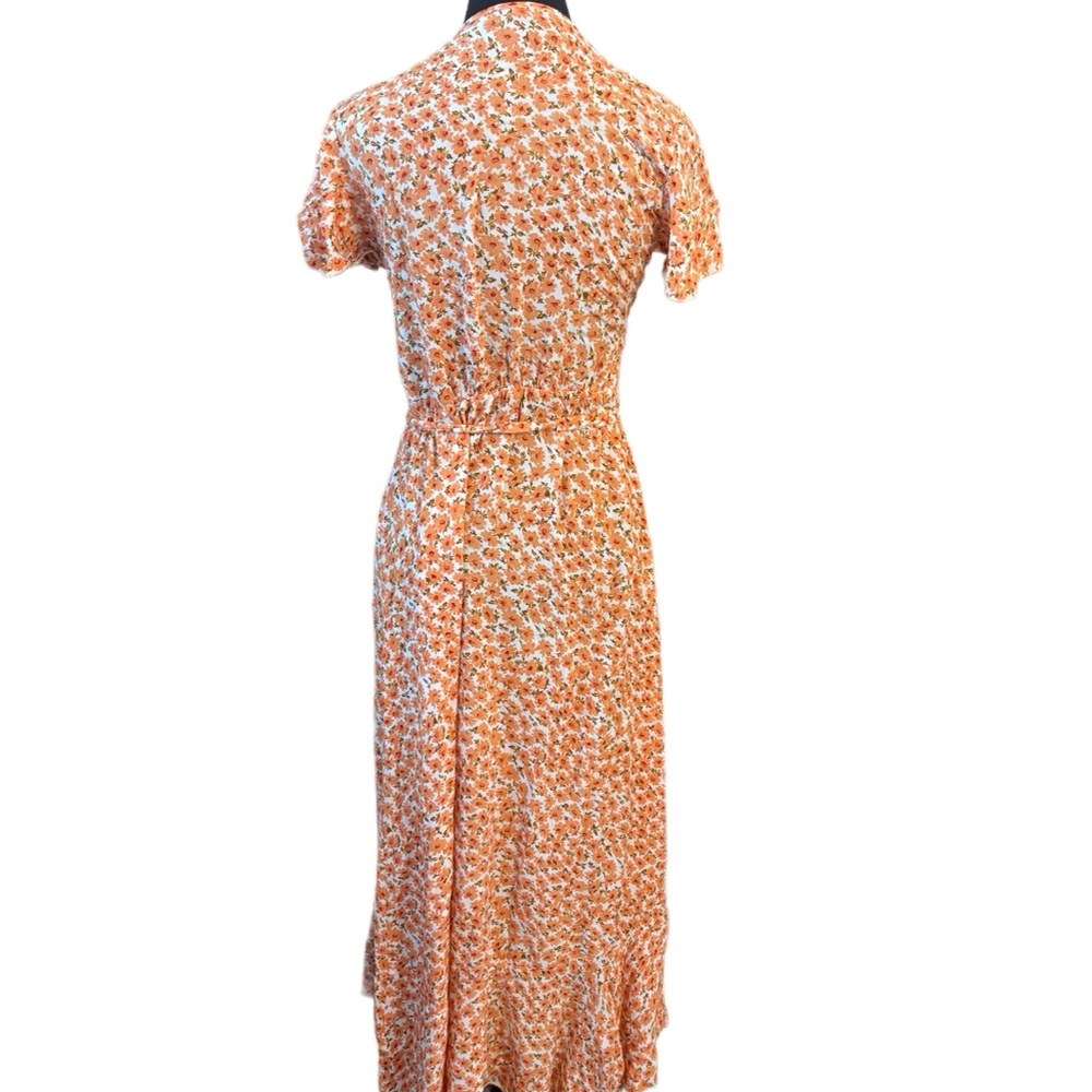 Orange Ruffled Wrap Midi Dress with Flutter Sleeves - Picture 3 of 5
